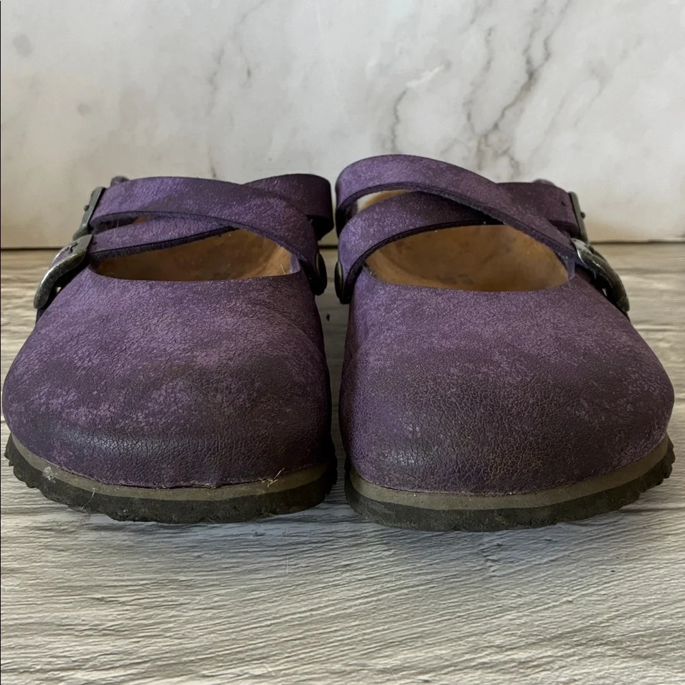 Birkenstock Birki's Dorian Purple Leather Crisscross Clogs Size 36 - Picture 3 of 13